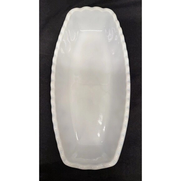 Vintage White Milk Glass Relish Candy Butter trinket dish 9.5” scalloped rim - Picture 5 of 10